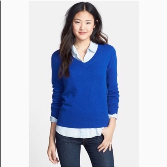 Halogen royal blue  100% cashmere V neck sweater size XS - Picture 1 of 6